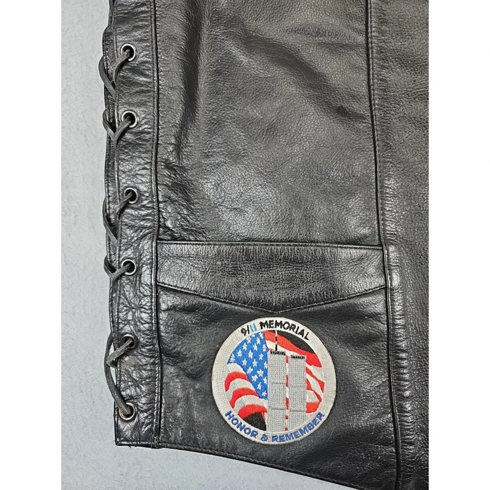 FMC Black Leather Motorcycle Vest Size 40 Harley Davidson 9/11 Memorial HWY 101